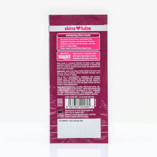 Skins Excite Tingling Water Based Lubricant - 5ml Foil - Image 2